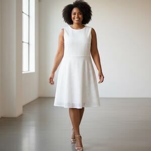 RMLL Sheath Dress 12 White Laser Cut Perforated A Line Sleeveless